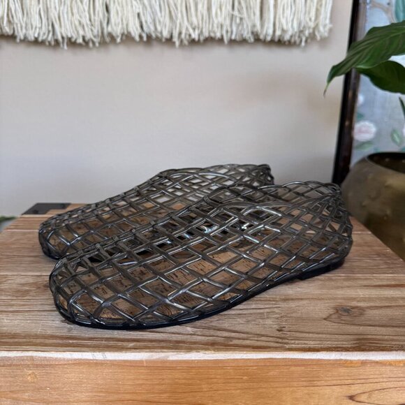 MIA DARLEENE Black Jelly Open Basket Weave Slip On Ballet Flat Shoes Size 8 - Picture 1 of 12